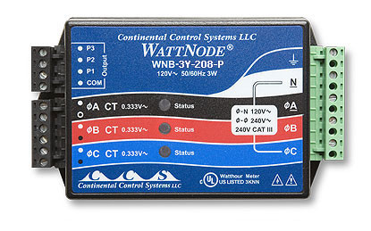 WattNode 208/240 VAC 1,2, or 3-Phase Wye kWh Transducer Sensor - T-WNB-3Y-208